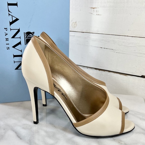 Lanvin Paris Ecru Leather D’Orsay Open Toe Stilettos - Picture 4 of 7